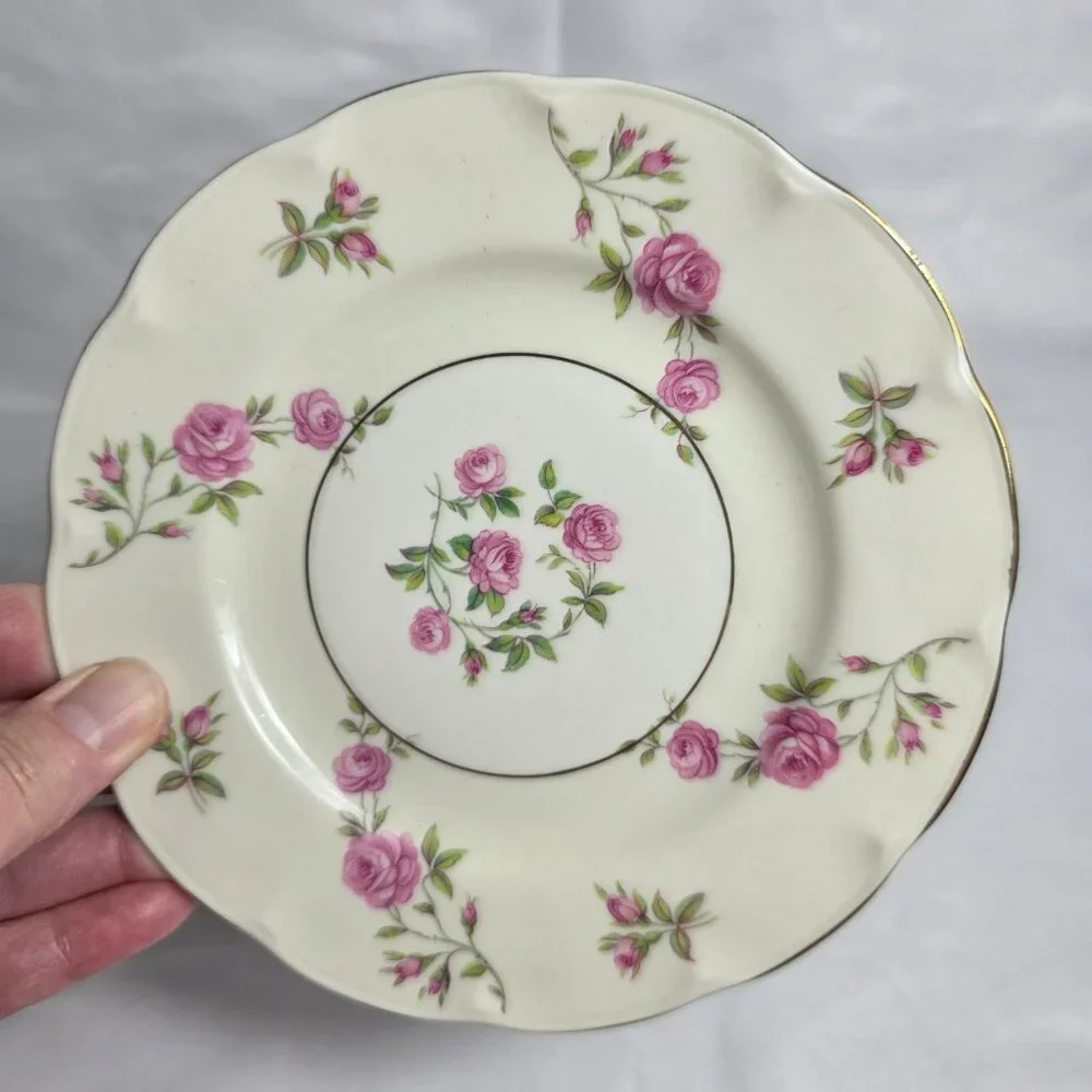 FOUR Theodore Haviland Delaware New York Bread Plates Ivory with Pink Roses